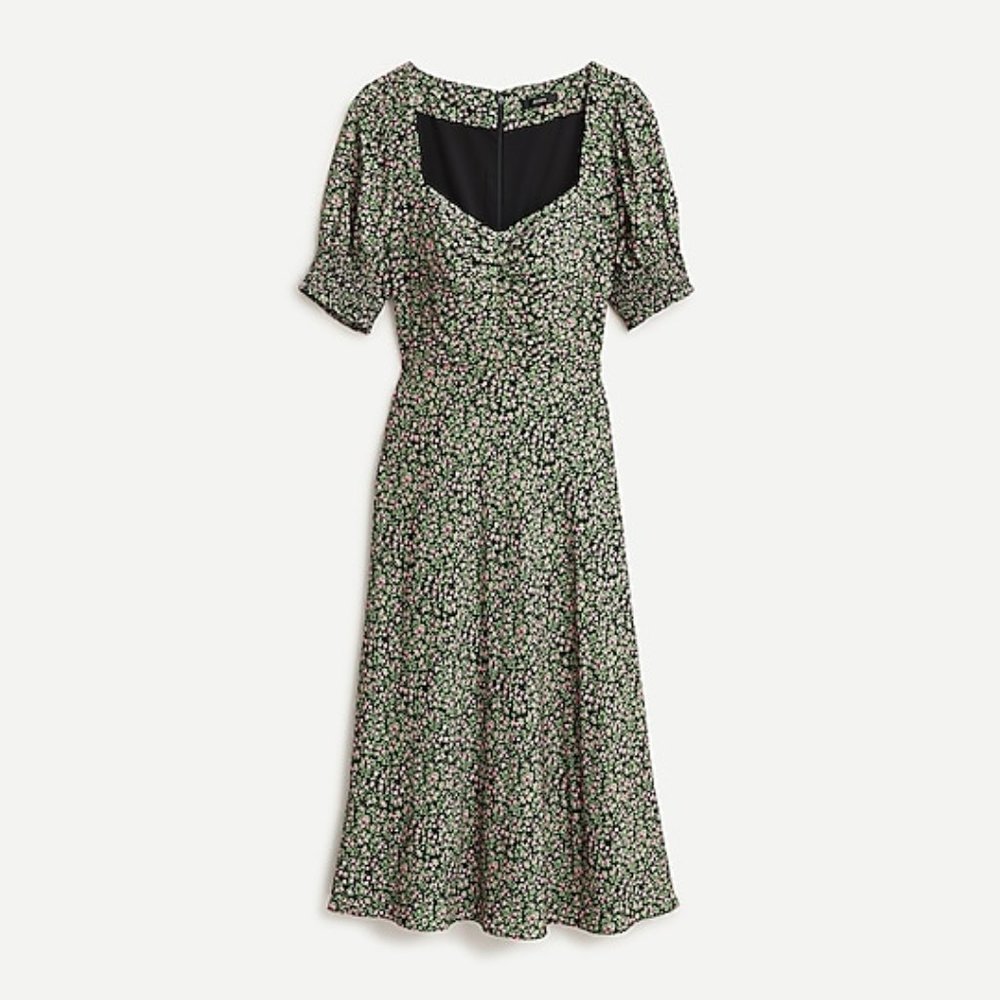 Smocked-sleeve midi dress in floral